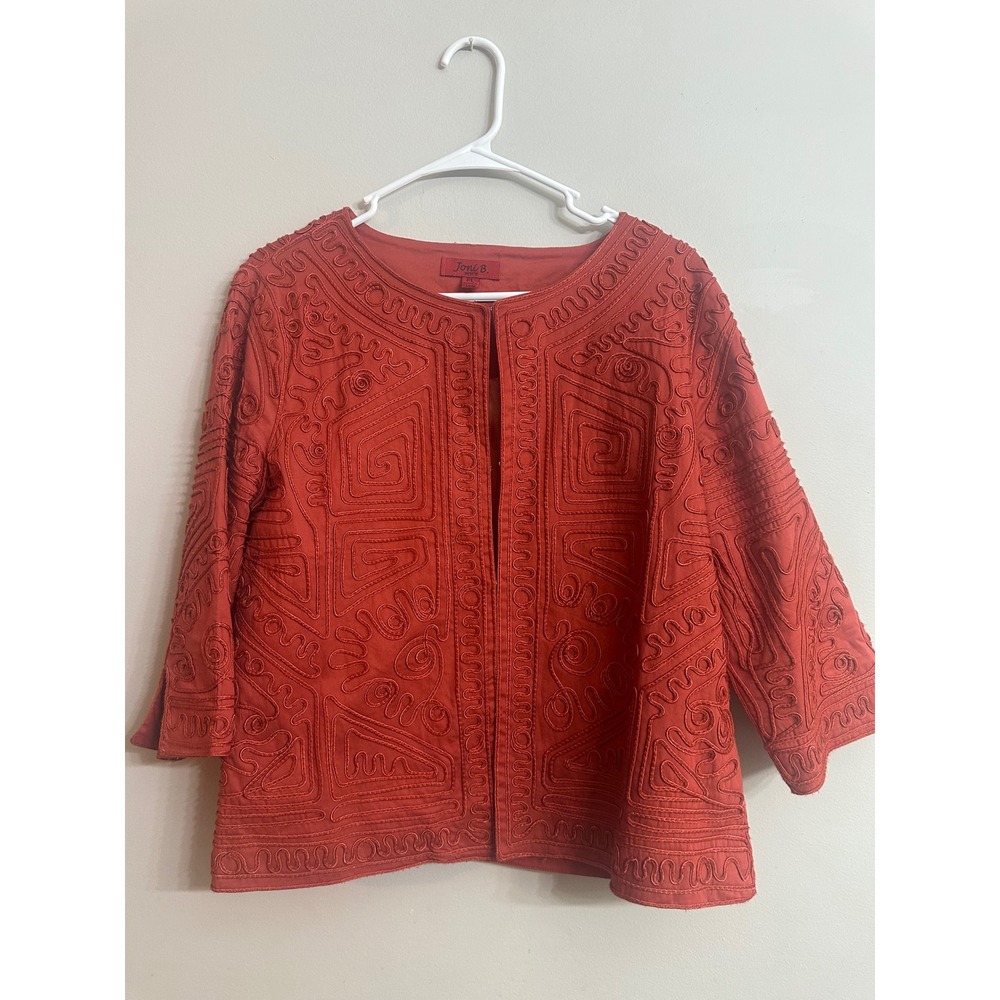 Joni B Petite Vintage Y2K Burnt Orange Soutache Embroidered Artsy Boho Jacket PL